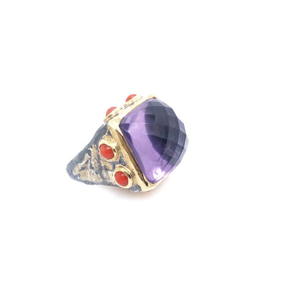 Amethyst and Coral Pirate Ring