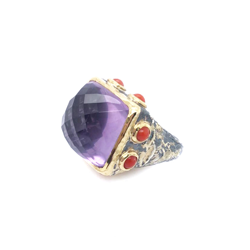 Amethyst and Coral Pirate Ring