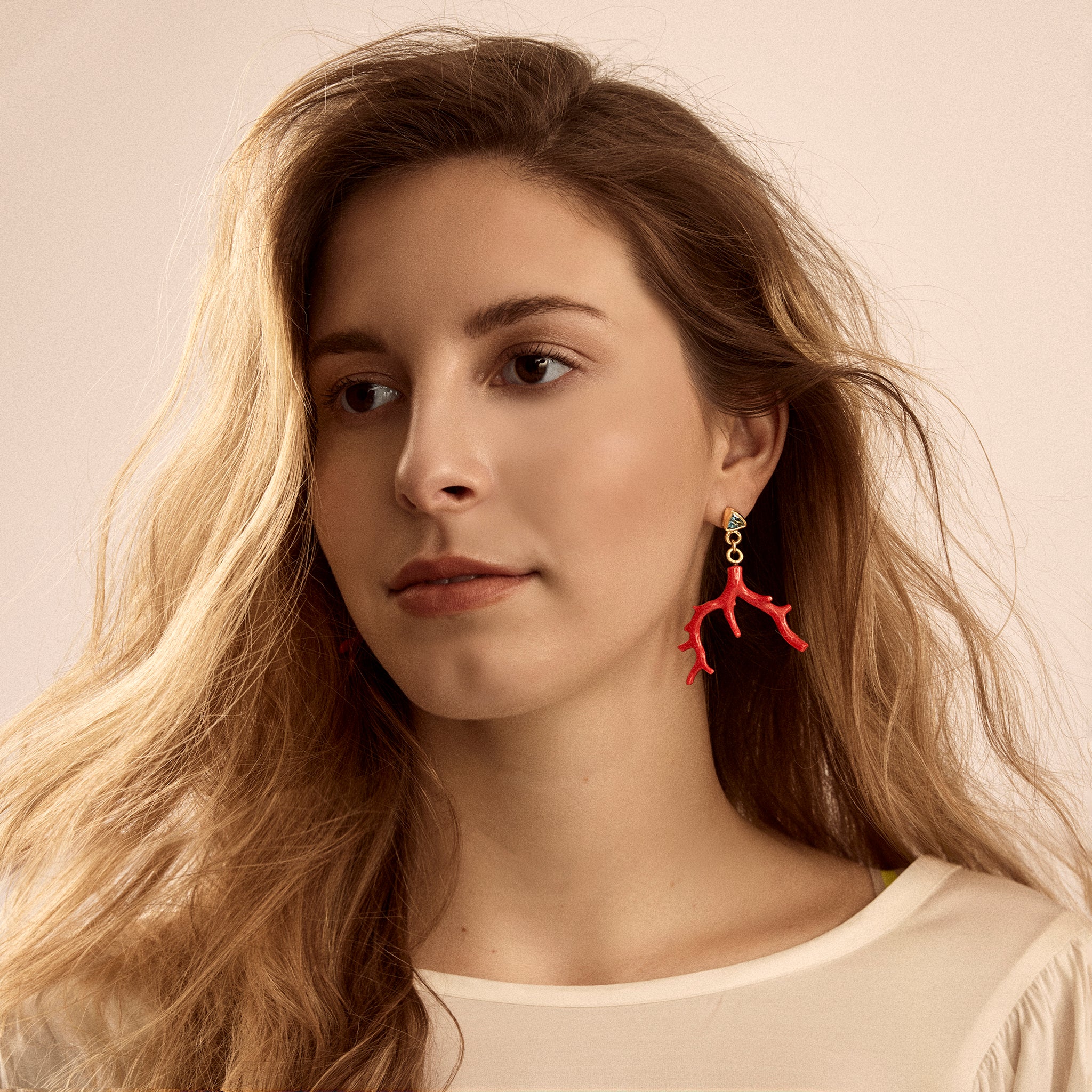 Coral and Water Earrings