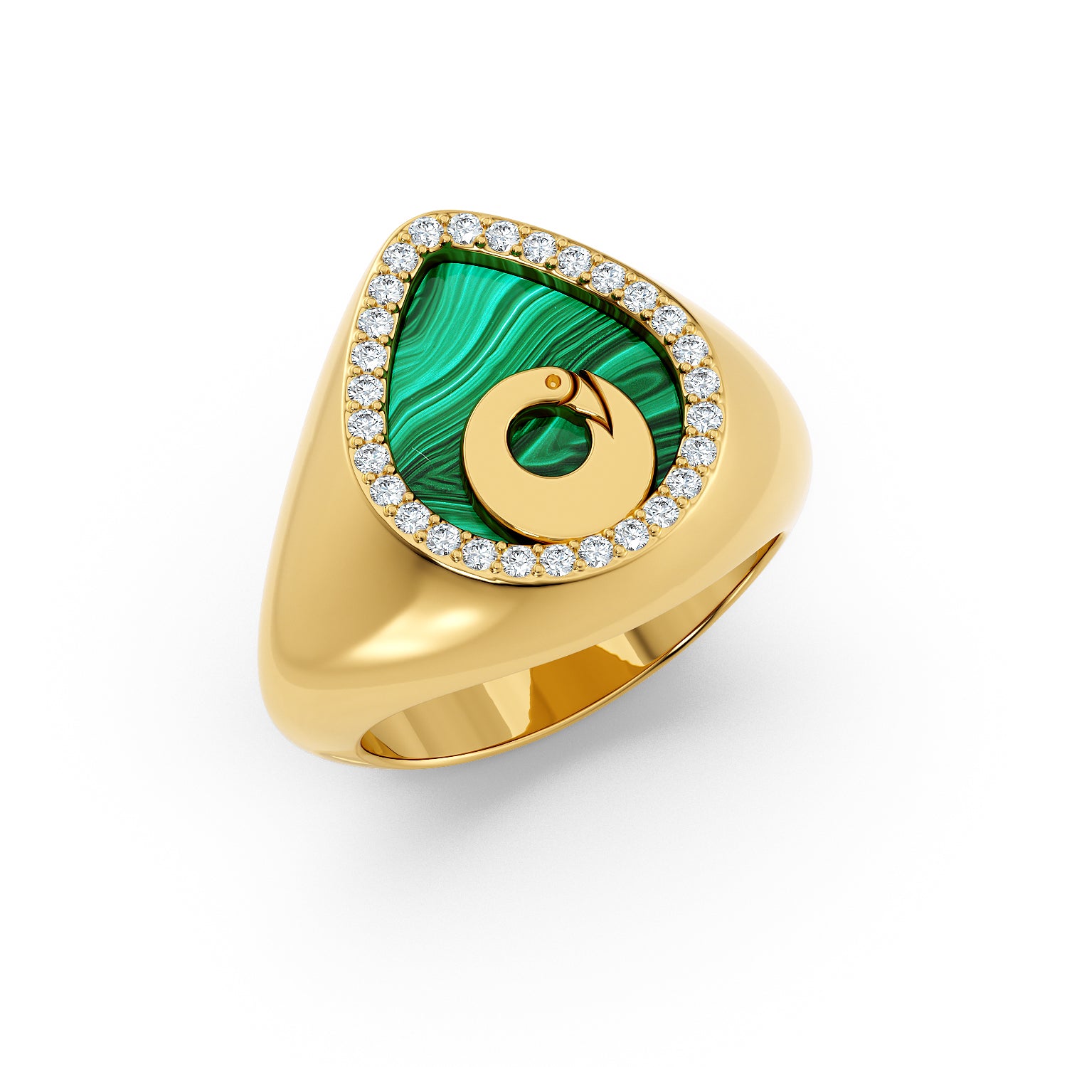 Sankofa Signet Ring - Malachite & Diamonds