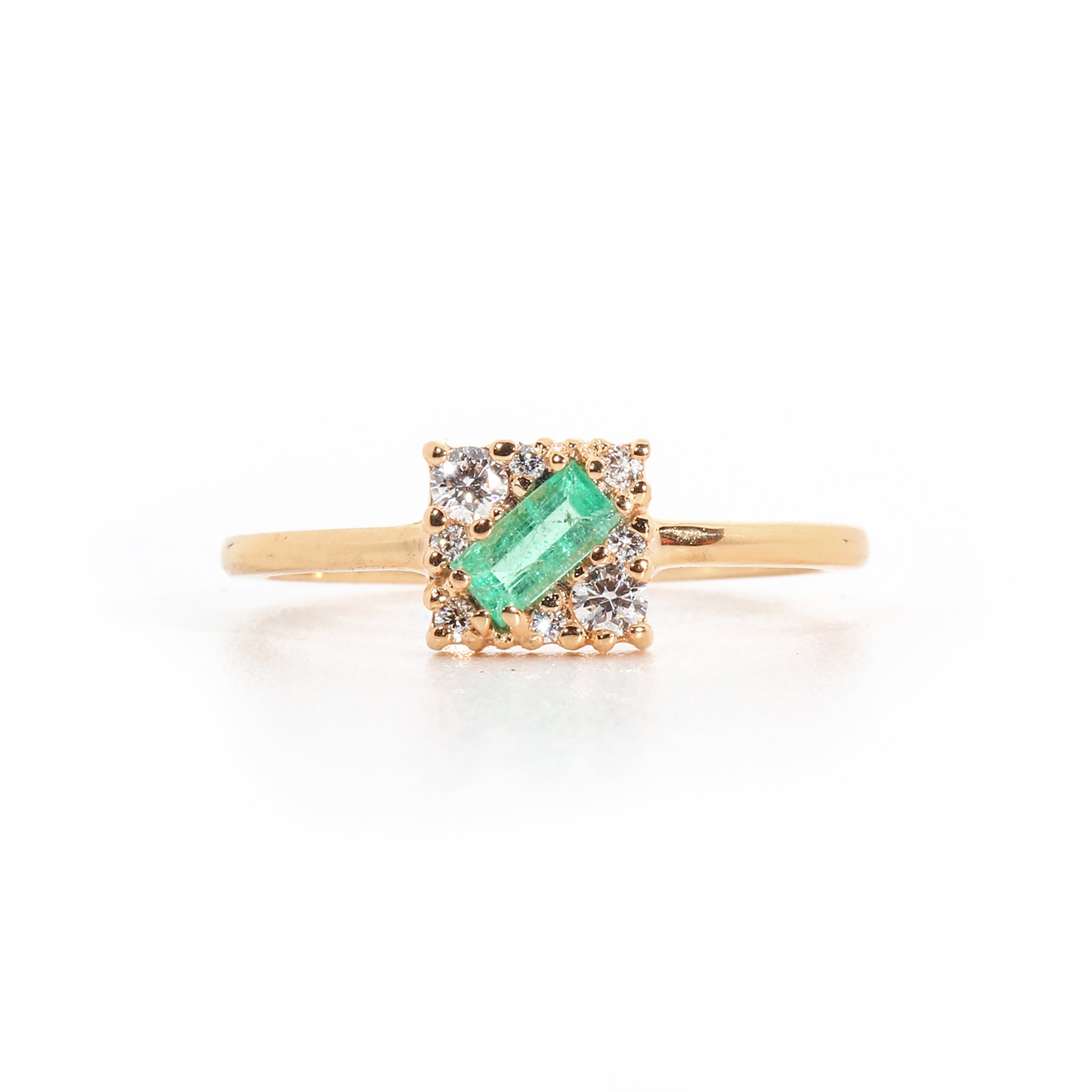 Square Cluster Ring with Emerald Baguette and Diamonds
